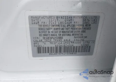 2018 Nissan Sentra S z USA, uszkodzony, nr VIN 3N1AB7AP4JY228855